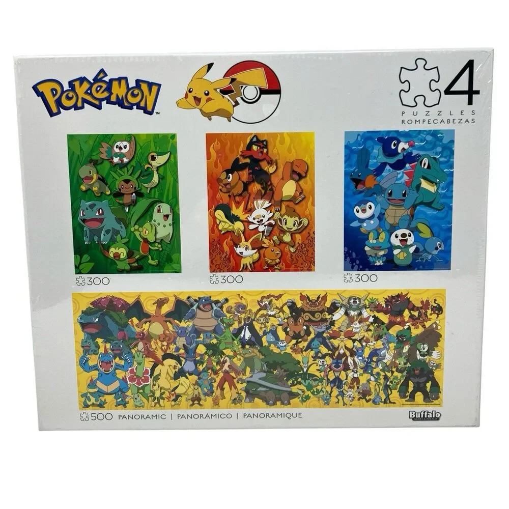 Pokémon 4 Puzzle Set Charizard Squirtle 300 500 Piece Panoramic Buffalo Games